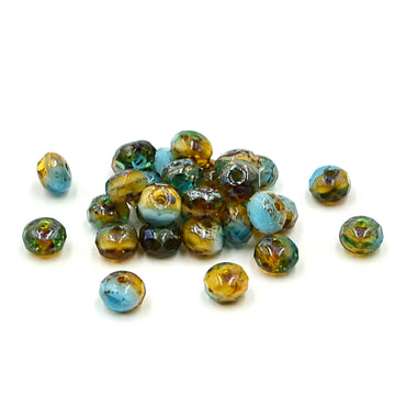 5mm Rondelles- Amber and Pacific Blue Picasso