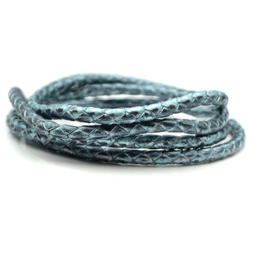 Metallic Silver Black- 5mm Round Braided European Leather by the Yard