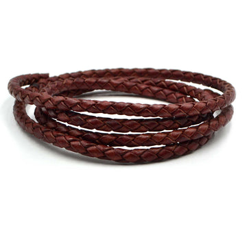 Distressed Mahogany- 5mm Round Braided Indian Leather By The Yard