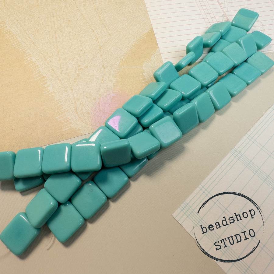 Limited Edition Czech Glass Strand- Turquoise Square