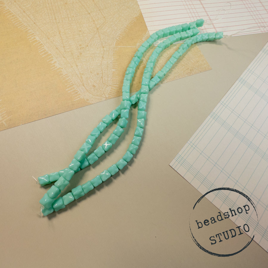Limited Edition Czech Glass Strand- Turquoise Rectangle w/ Pinched Sides