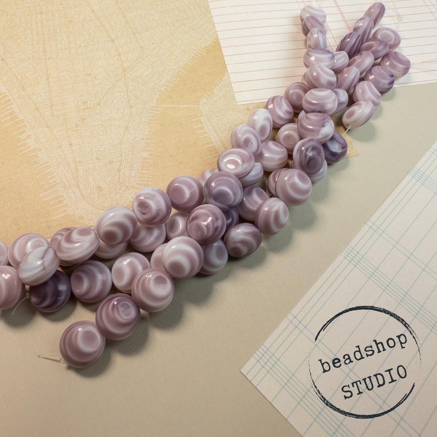 Limited Edition Czech Glass Strand- Purple/White Ripple Button Bead