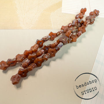 Limited Edition Czech Glass Strand- Rust Opal Travertine Table Cut Indented Triangle