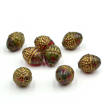 Acorns- Ruby Red Picasso, Gold Wash