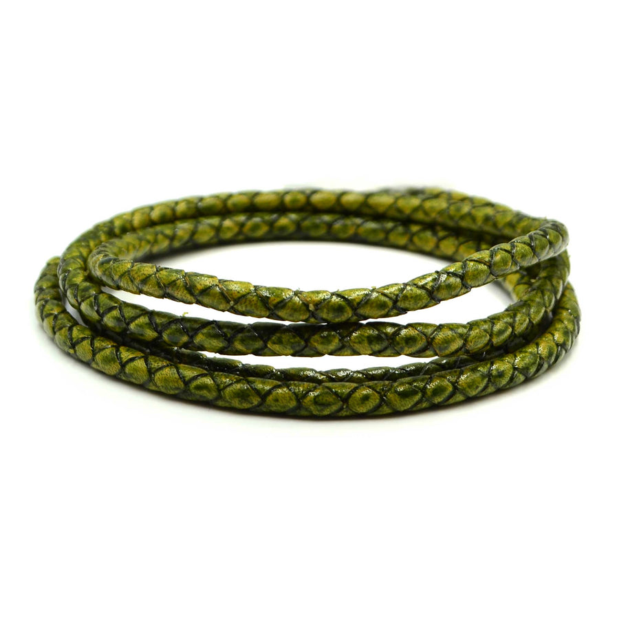 Distressed Green- 5mm Round Braided European Leather by the Yard