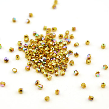 2mm- Crystal 24Kt Gold Plate AB , 2mm czech glass - Helby, Beadshop.com