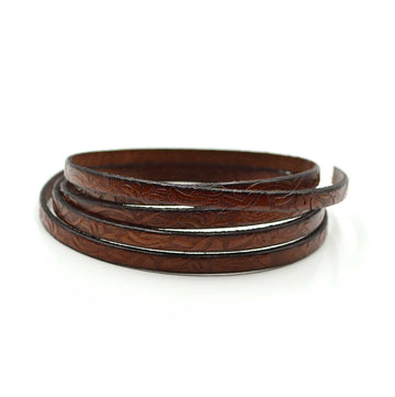 Embossed Floral Brown- 5mm Strap Leather by the Yard