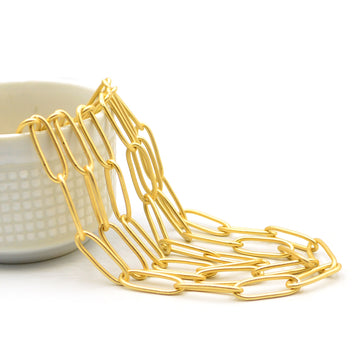 Large Paperclip Cable- Satin Gold Chain by the Foot