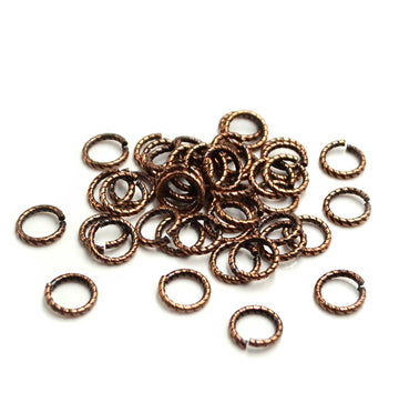 9mm/16g Round Textured Jump Rings- Antique Copper