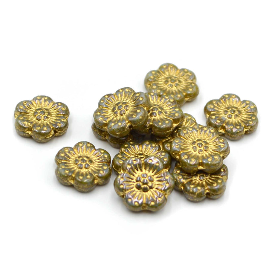 Wild Rose Beads- Opaque Sage Green Gold
