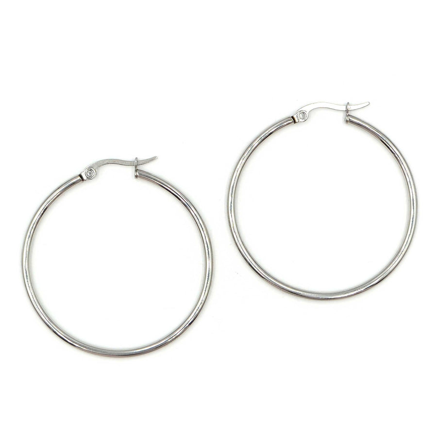 40mm Hoop Earrings- Silver (1 Pair)