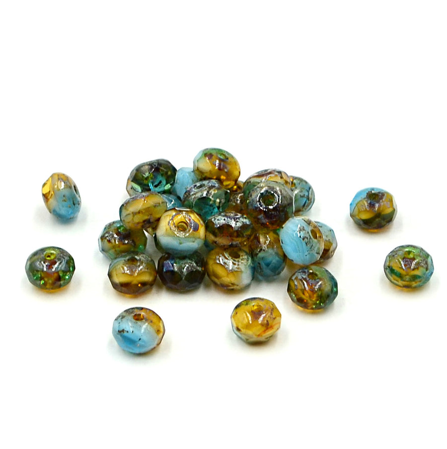 5mm Rondelles- Amber & Pacific Blue Picasso