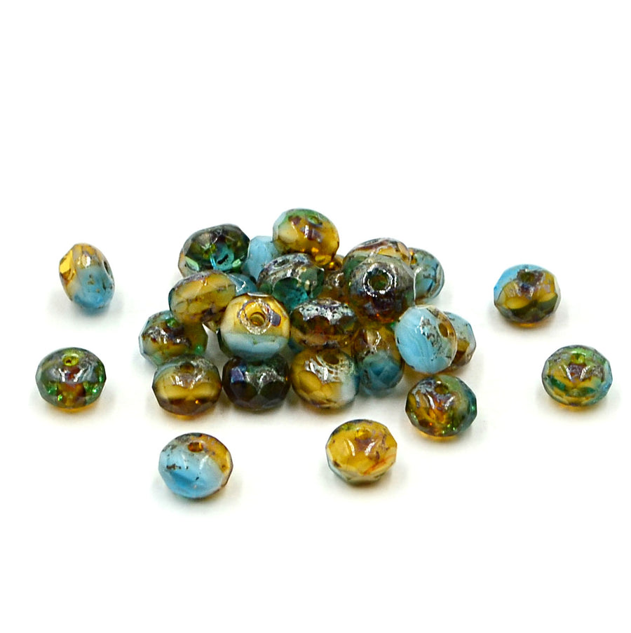 5mm Rondelles- Amber and Pacific Blue Picasso