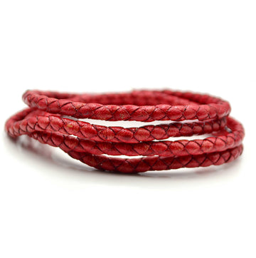 Distressed Red- 5mm Round Braided European Leather by the Yard
