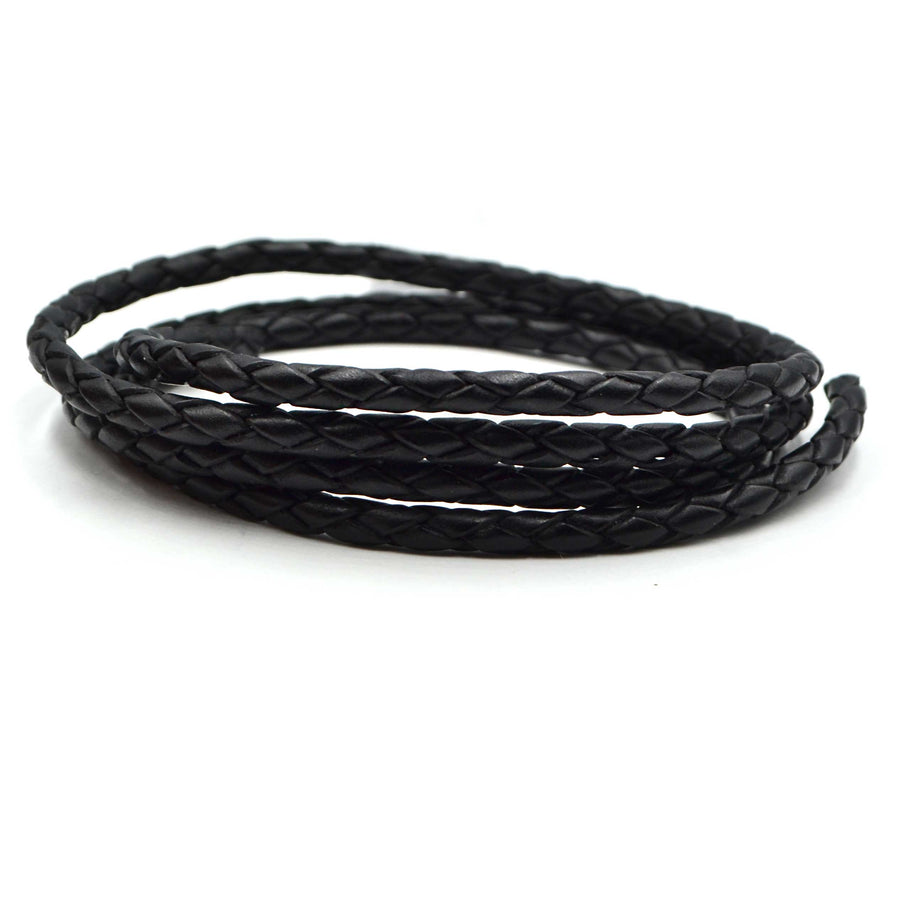 Black- 5mm Round Braided Leather By The Yard