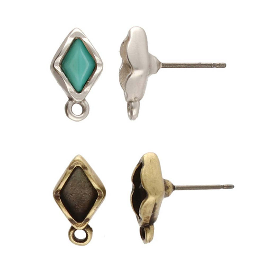 Cymbal Fyriplaka Gemduo Earring Posts- Antique Brass (1 Pair)