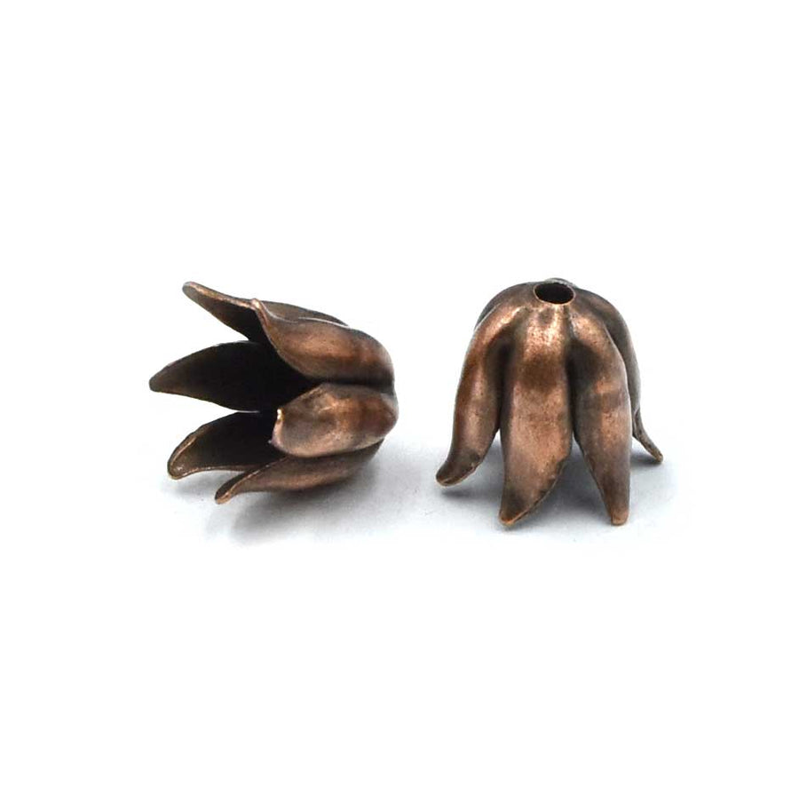 Curled Petal Caps, 8mm- Antique Copper (1 Pair)