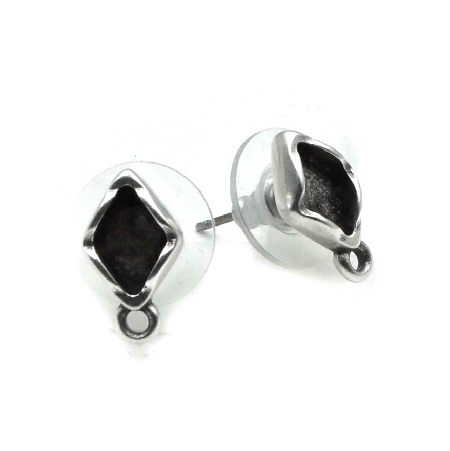 Cymbal Fyriplaka Gemduo Earring Posts- Antique Silver (1 Pair)