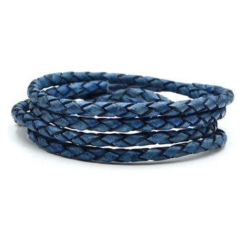Distressed Denim- 5mm Round Braided Indian  Leather By The Yard