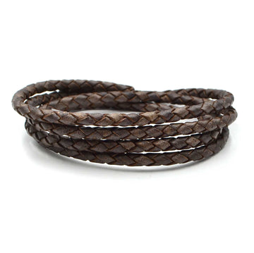 Distressed Grey- 5mm Round Braided Indian Leather By The Yard