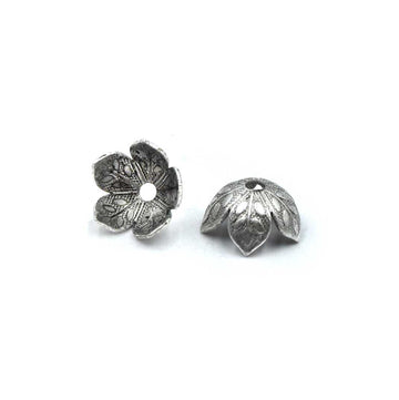 Etched Daisy Caps, 8mm- Antique Silver (1 Pair)