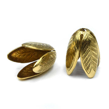 Grande Leaf Caps, 14mm- Antique Gold (1 Pair)
