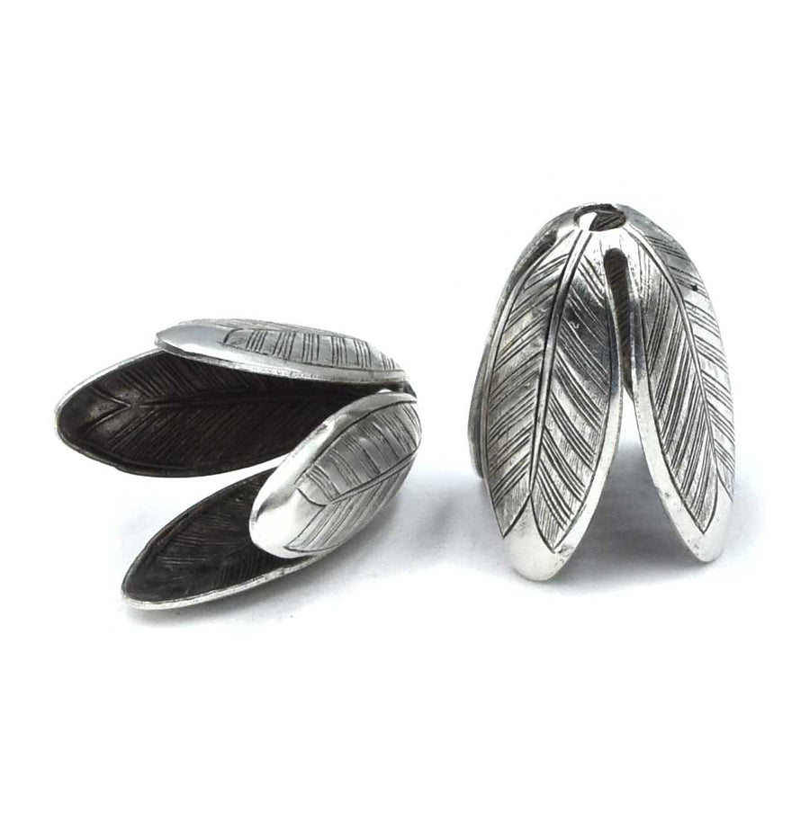 Grande Leaf Caps, 14mm- Antique Silver (1 Pair)