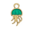 Jellyfish Charm- Gold Plate Green Enamel