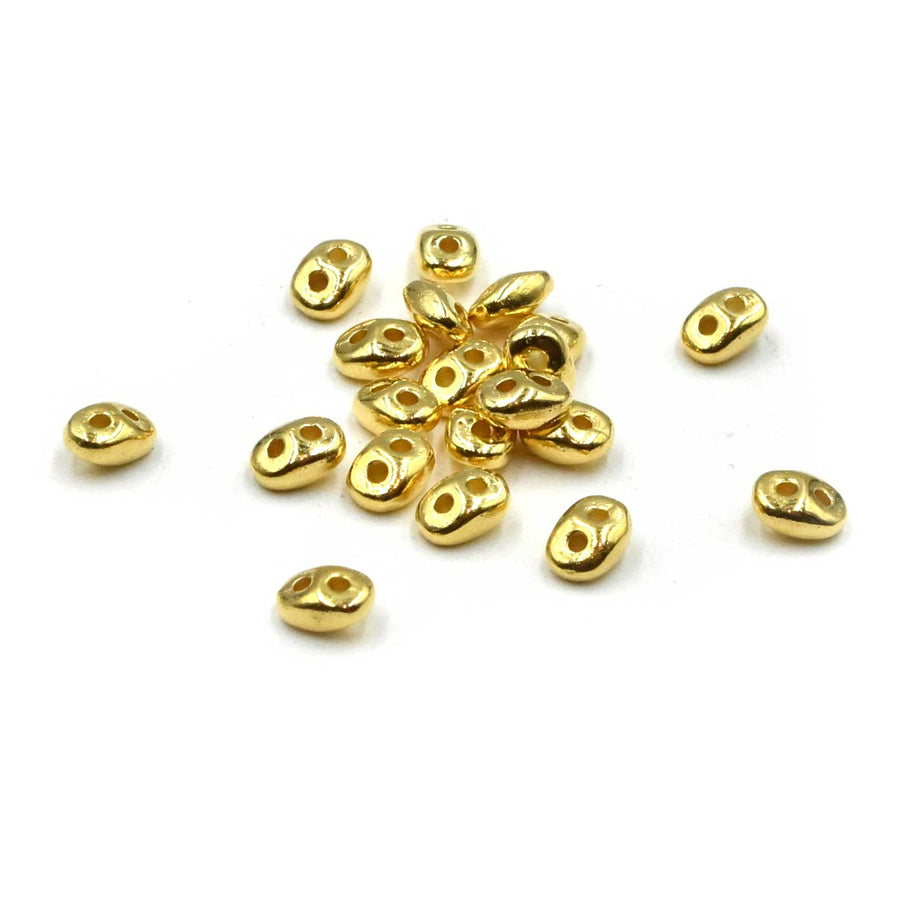 Cymbal Melakonas SuperDuo Sub Beads- 24kt Gold Plate (20 Pieces)