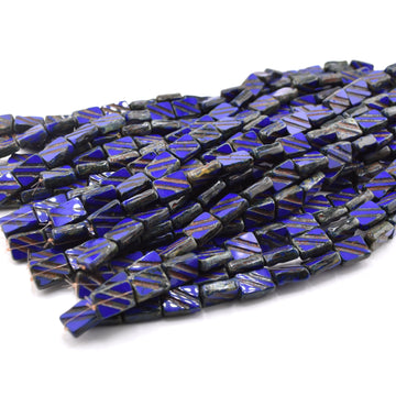 beadshopSTUDIO Vintage Glass  Navy Travertine Engraved Rectangle