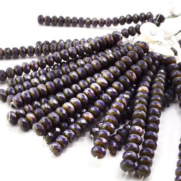 beadshopSTUDIO Vintage Glass Opalescent Purple Travertine Faceted Rondelle