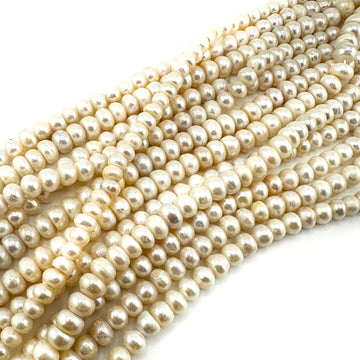 White Center-Drilled Button Pearls- 7x5mm