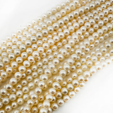 White Almost-Round Potato Pearls- 5.5-6mm