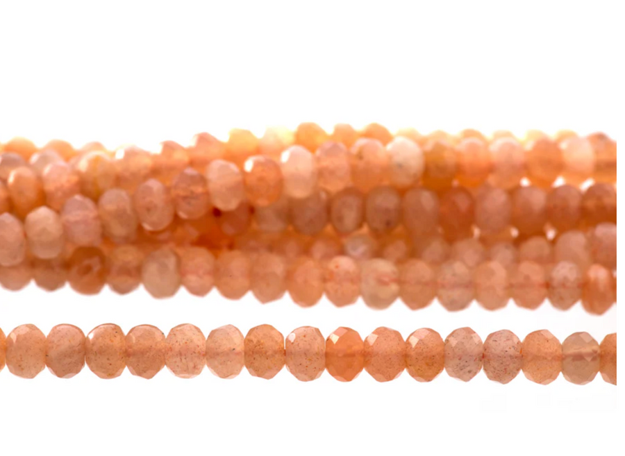 Faceted Peach Moonstone- 4mm Rondelles