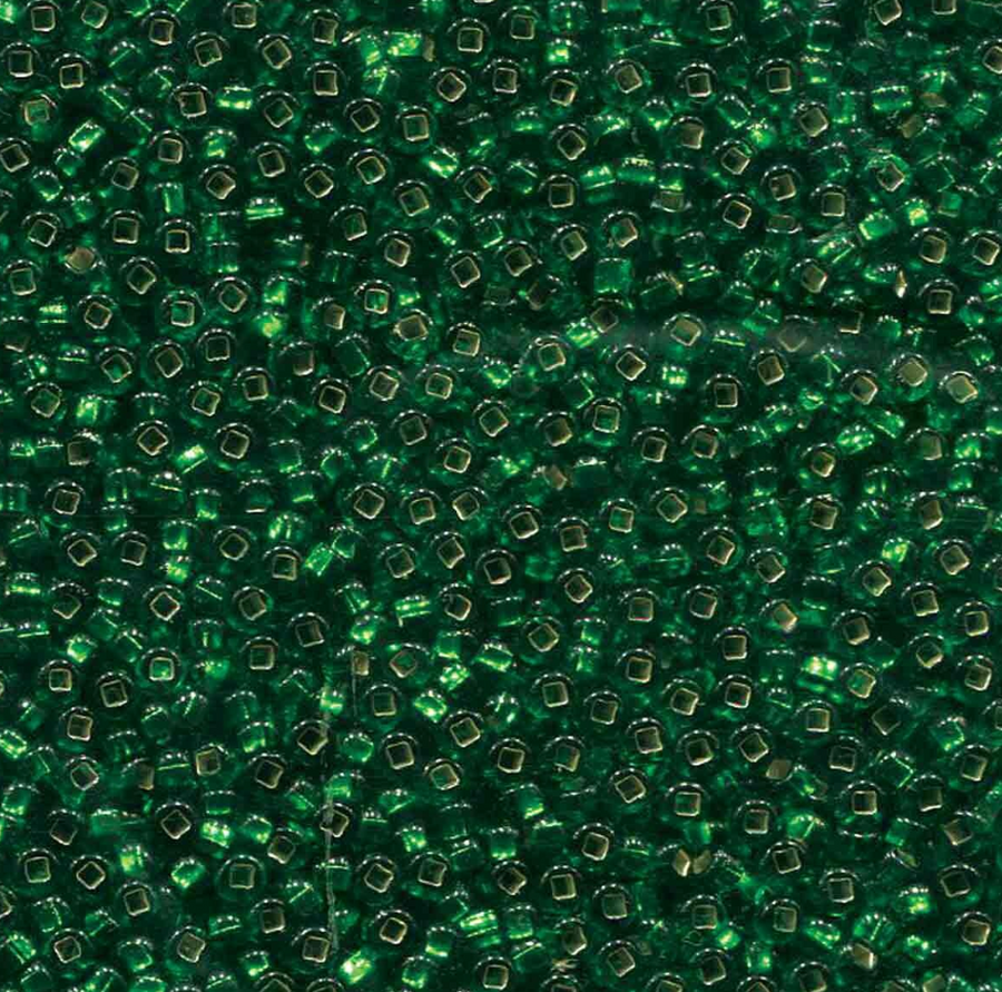 Czech 11/0 Seed Beads- Green Silver-Lined