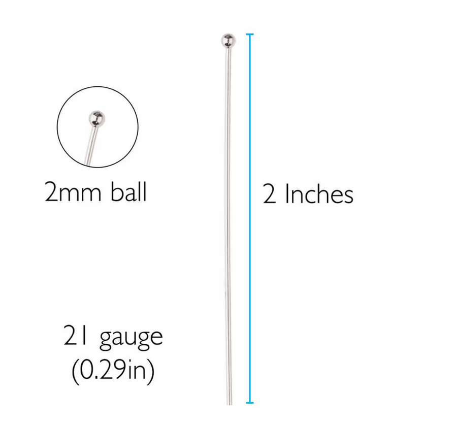 2 Inch Ball Headpins- Bright Silver Bulk (72pc)