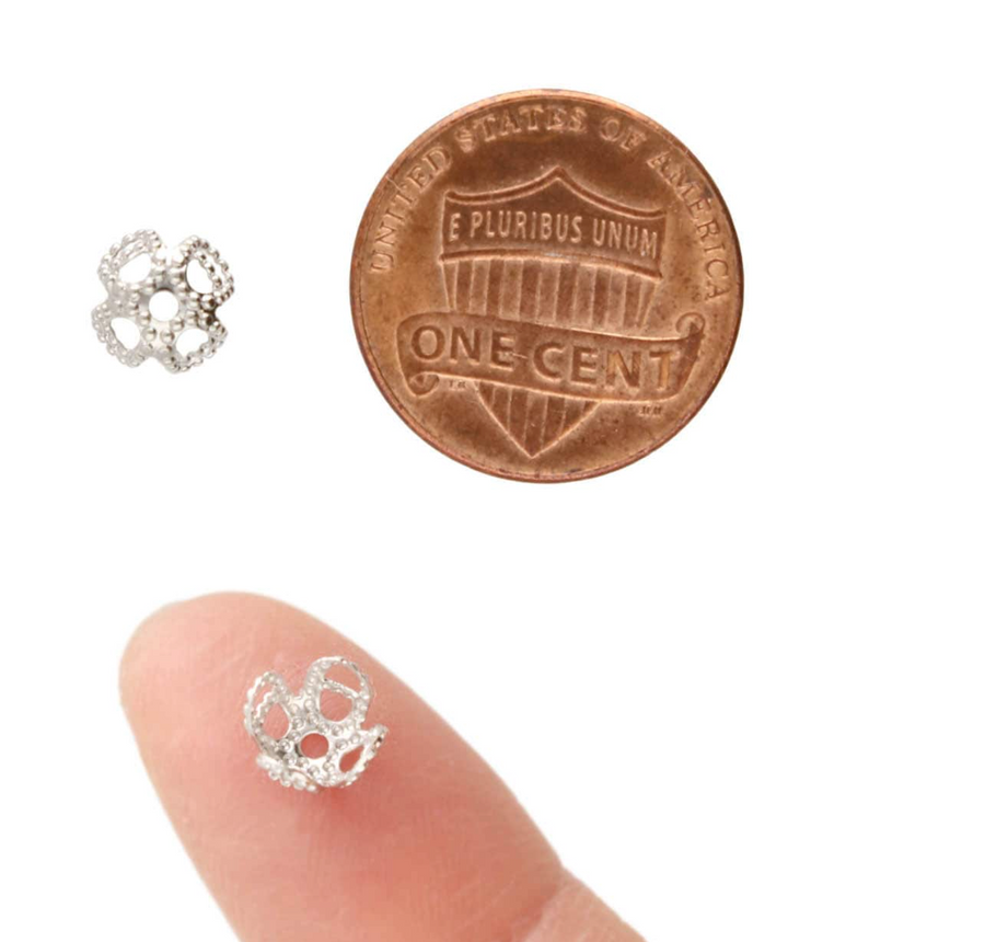 7mm Silver Bead Caps-(144 pcs)