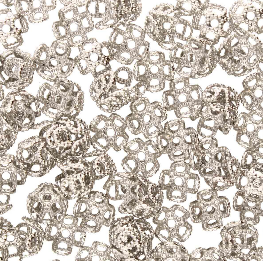 7mm Silver Bead Caps-(144 pcs)