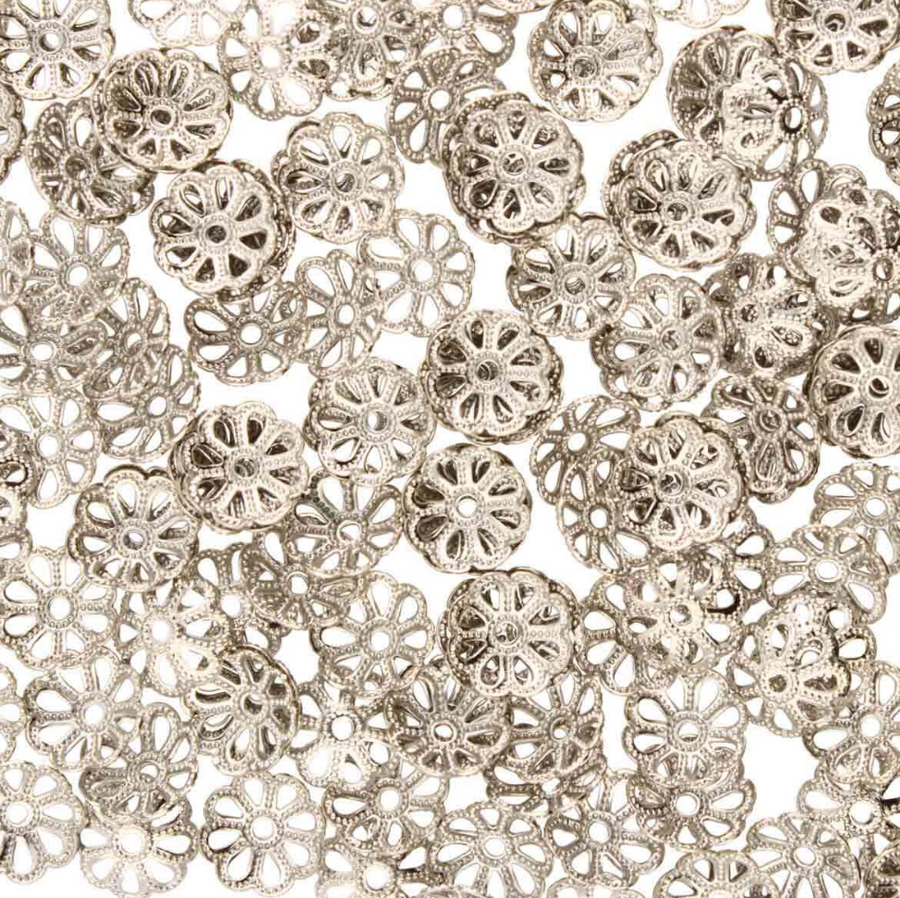 9mm Silver Bead Caps-(144 pcs)