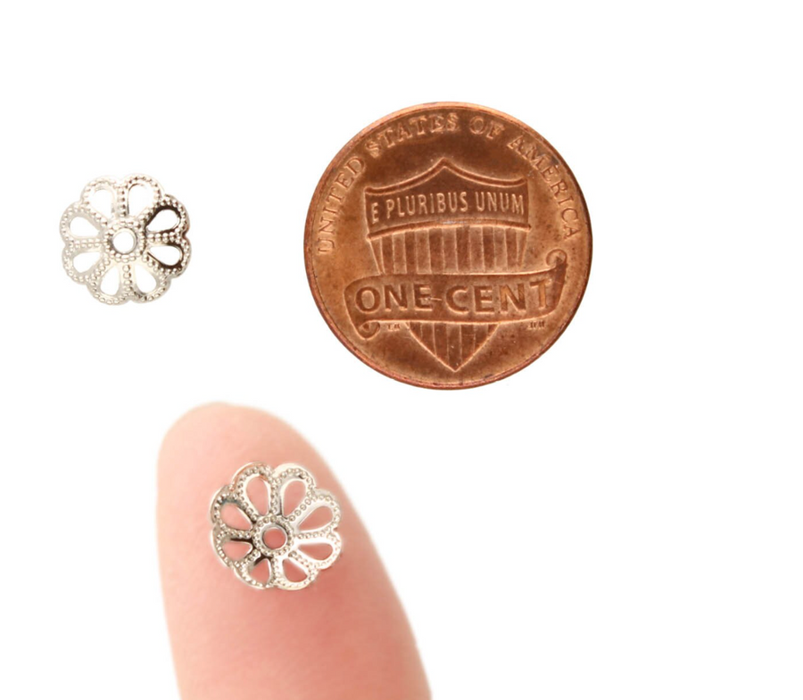 9mm Silver Bead Caps-(144 pcs)