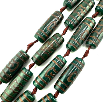 Crest and Line Banded Green Agate-Barrel 30x11mm
