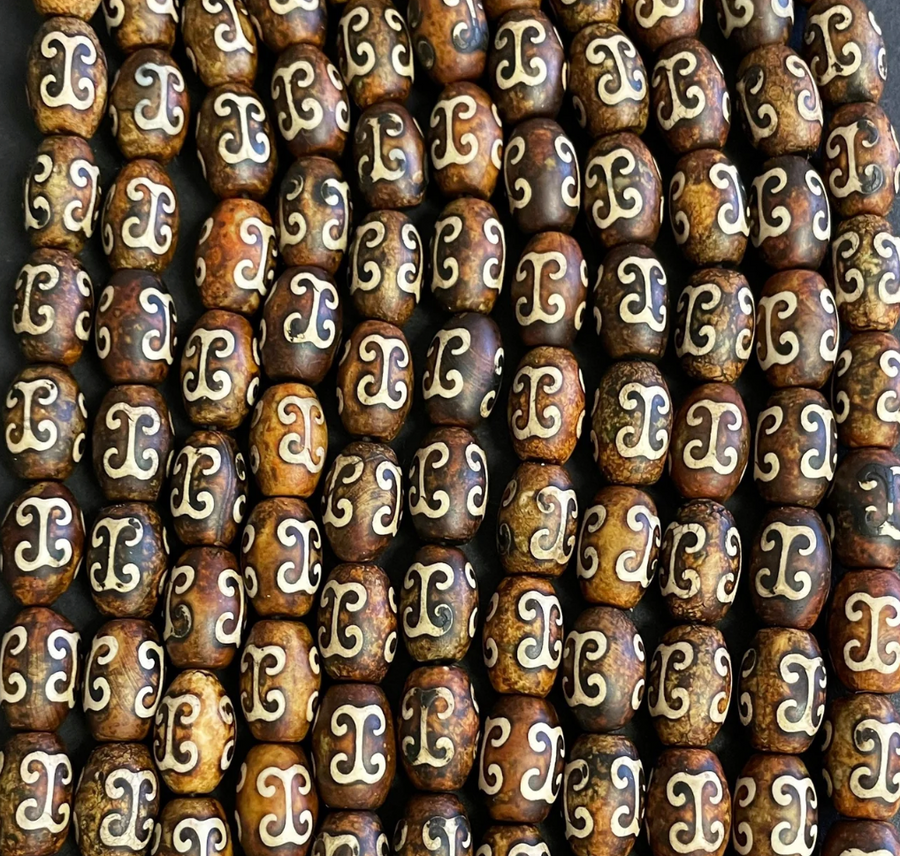 Tibetan-Style Scroll Brown Agate-Tube 10x13mm