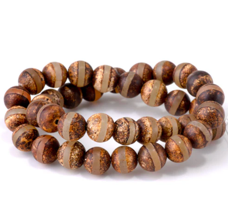 Matte Striped Agate-Round 10mm Pkg of 4