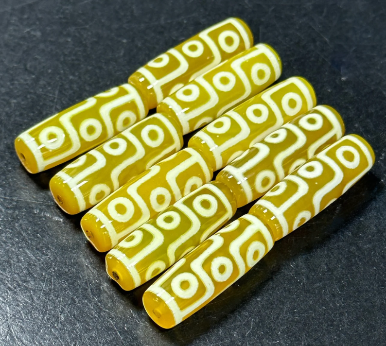 Yellow & White Eye Bead Agate-Barrel 30x11mm