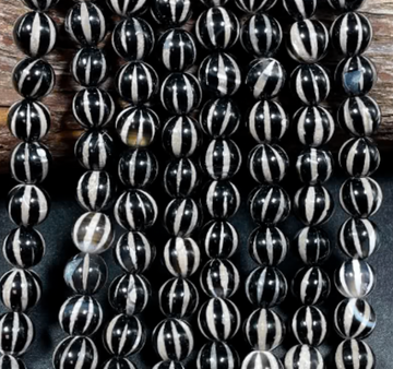 Black & White Stripe Agate Bead-Round 10mm Pkg of 4