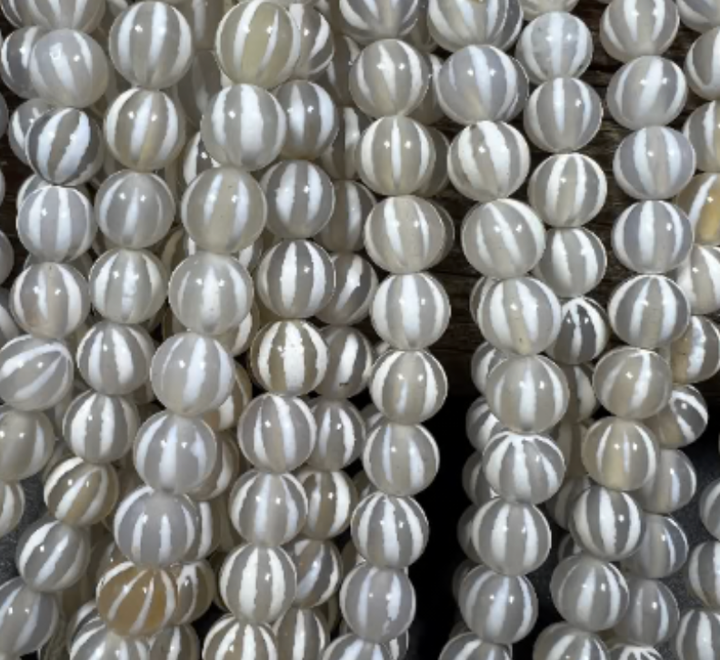 White Stripe Agate Bead-Round 10mm Pkg of 4