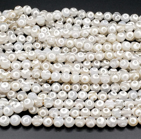 White Eye Agate Bead-Round 8mm Pkg of 4
