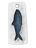 Go Fish Pendant- Antique Silver Plate Navy Enamel