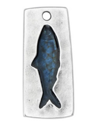 Go Fish Pendant- Antique Silver Plate Navy Enamel