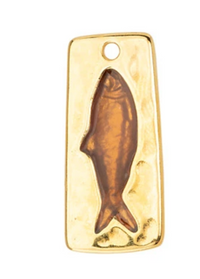 Go Fish Pendant- Gold Plate Coral Enamel